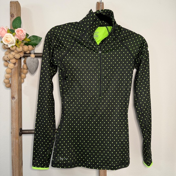 Nike Pro Long Sleeve 1/4 Zip Green Pullover Sweatshirt Size X Small - Picture 1 of 9